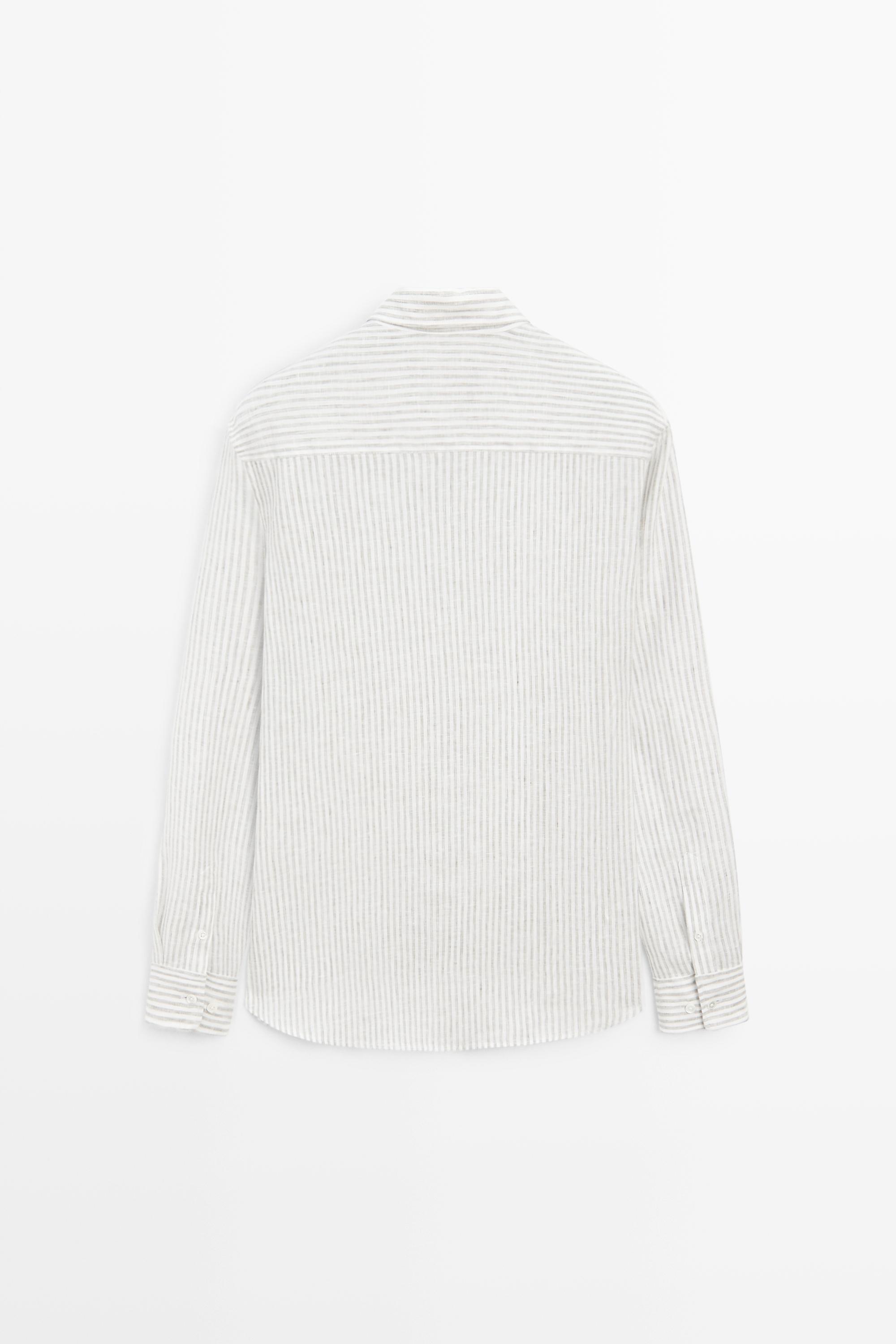 100% linen pinstriped slim fit shirt